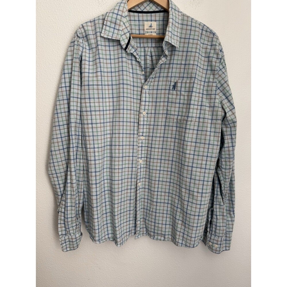 Johnnie O Hangin Out Shirt Mens 2XL Blue Plaid Long Sleeve Button Up Golf Surf